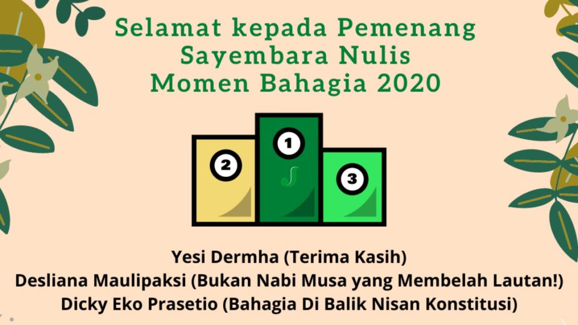 Pengumuman Juara Sayembara Nulis Bahagia 2020