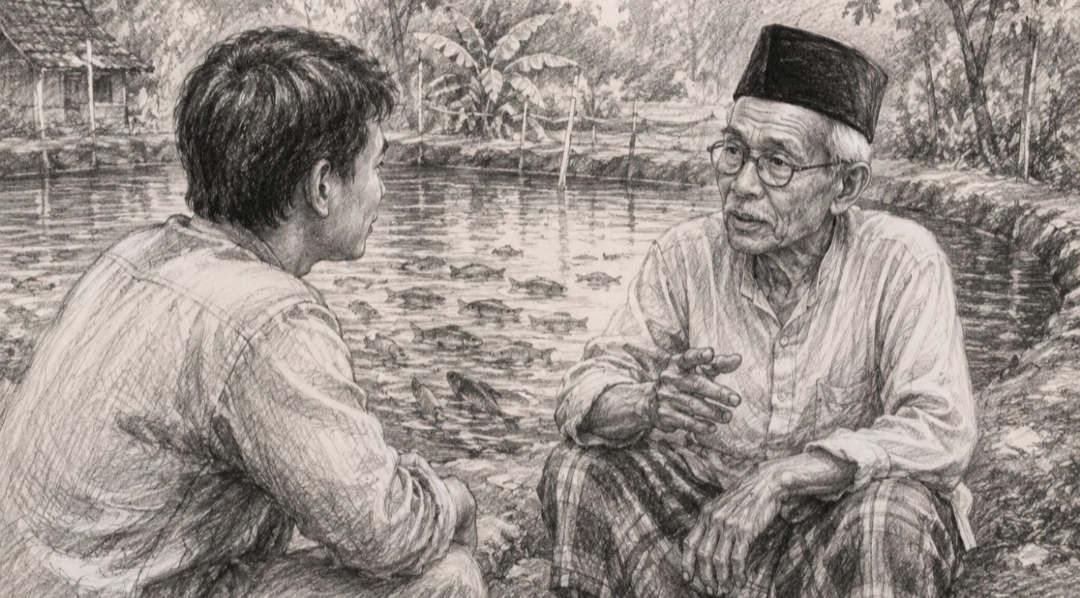 Percakapan di Tepi Kolam Bersama Mbah Moedjair