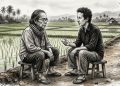 Sebuah Saung di Pinggir Sawah Seleksi Tanaman, Klaten. Sore Hari