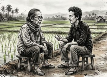 Sebuah Saung di Pinggir Sawah Seleksi Tanaman, Klaten. Sore Hari